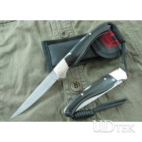 Brass + Wood Handle OEM Damascus Steel Folding Knife Hunting Knives UDTEK01231 